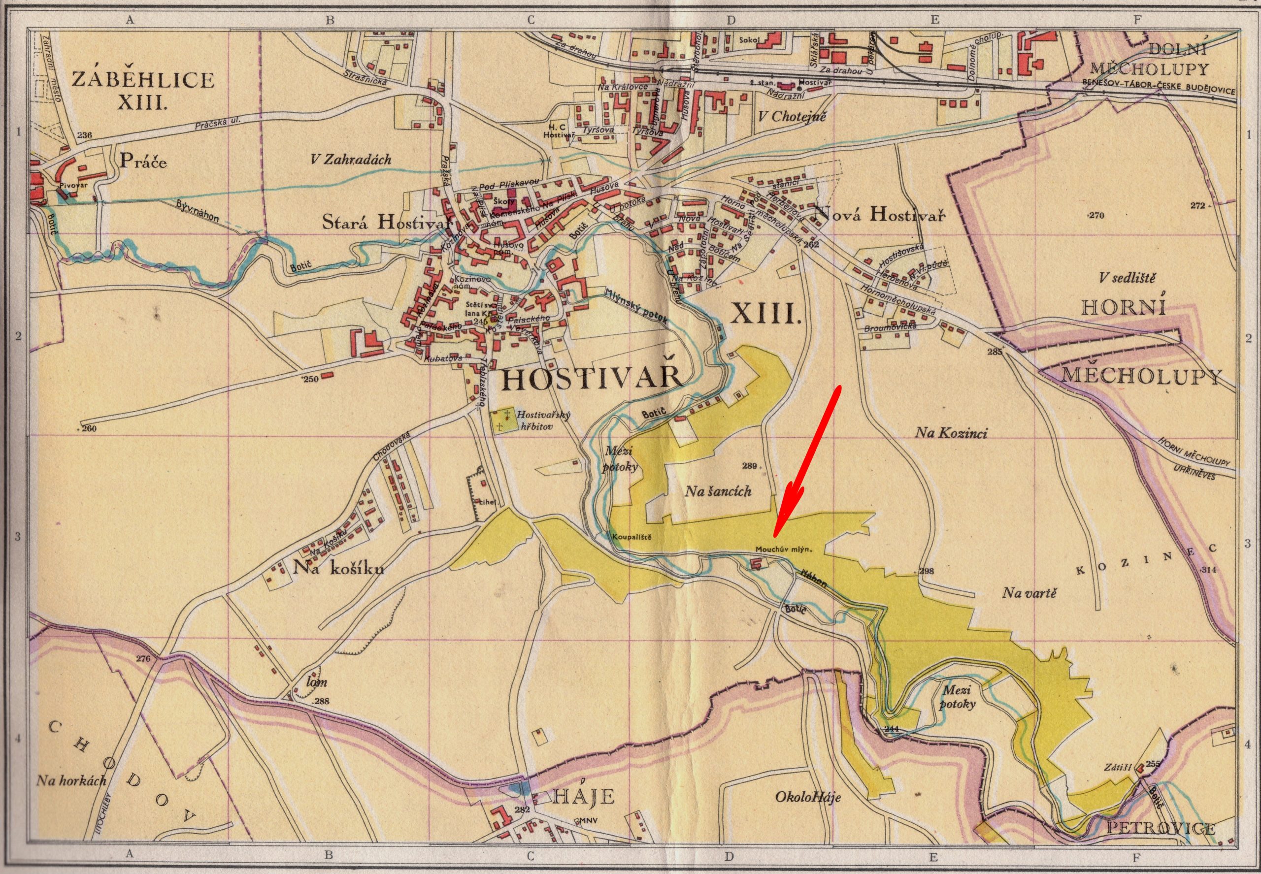 Mapa Hostivař 1946